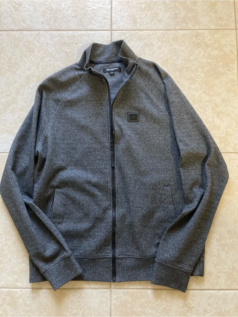 Karl Lagerfeld Men's Charcoal Gray Paris Full-Zip sweater track jacket